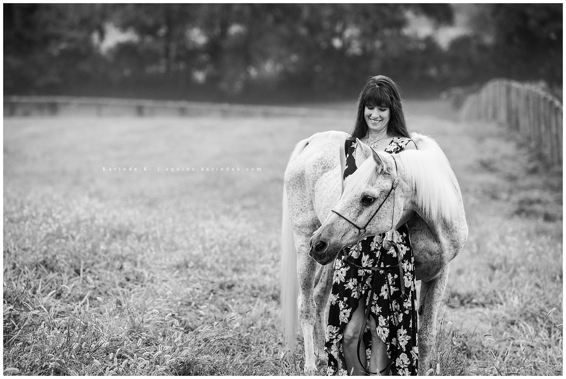 horse and rider black and white portrait