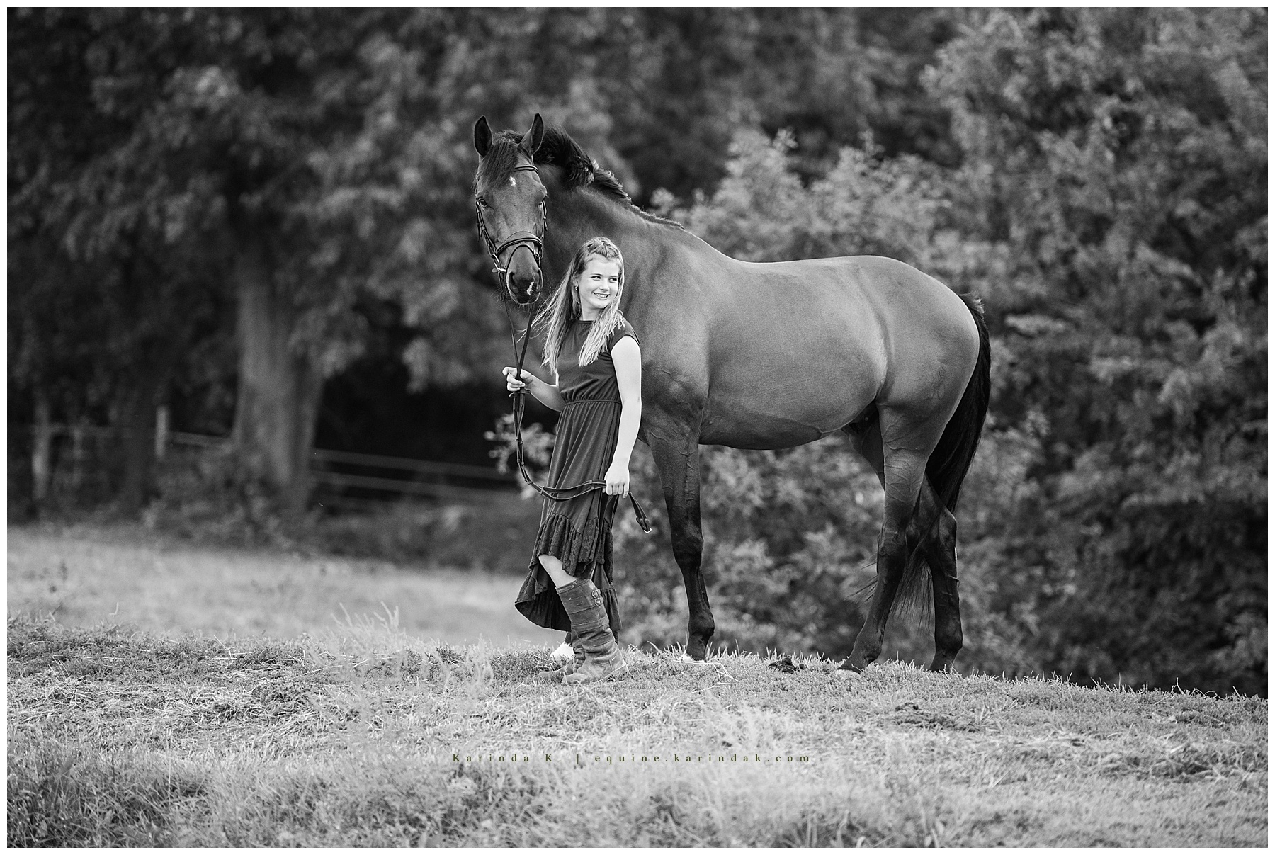 horse and rider portrait black and white