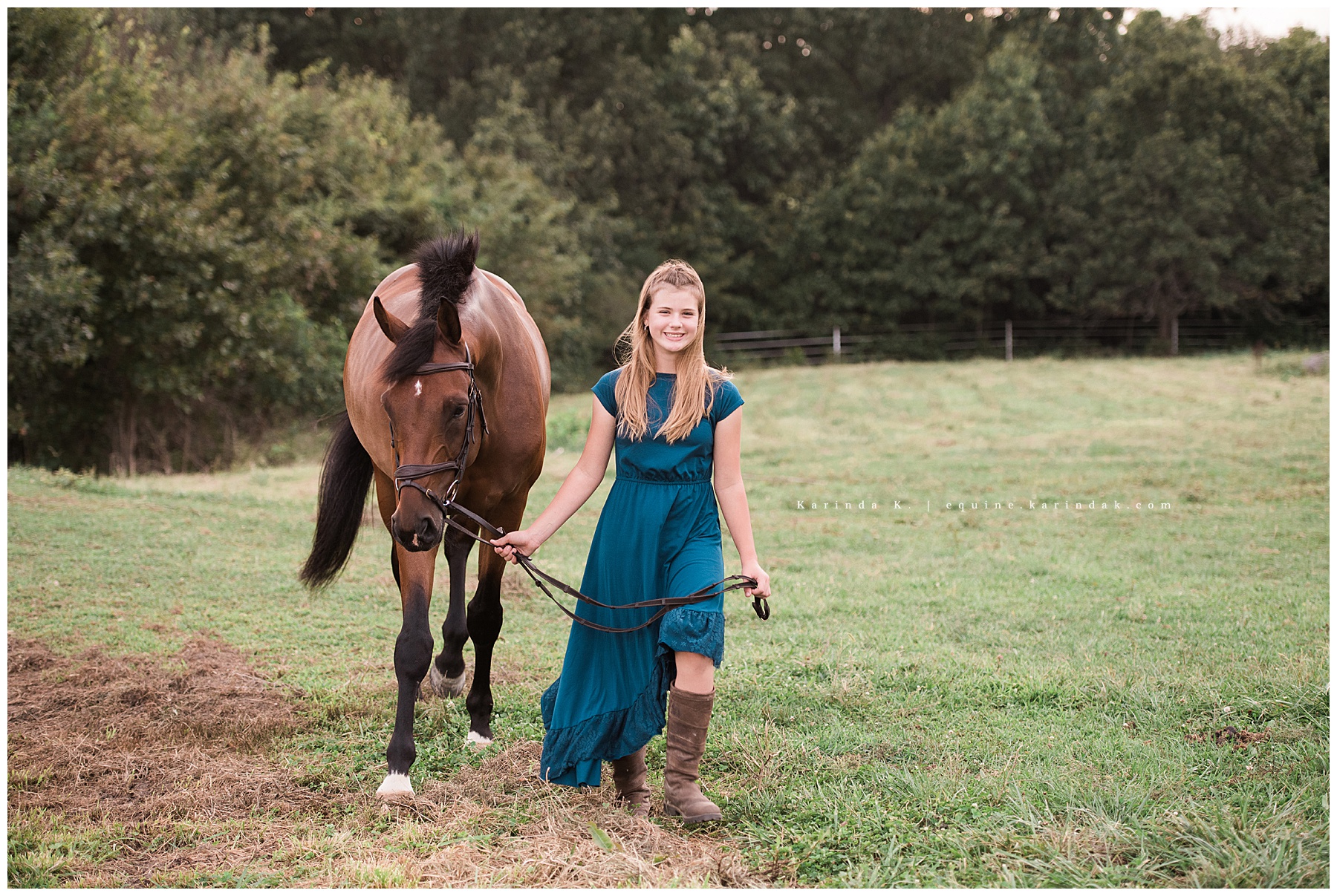 casual dress and boots walking pony portrait 
