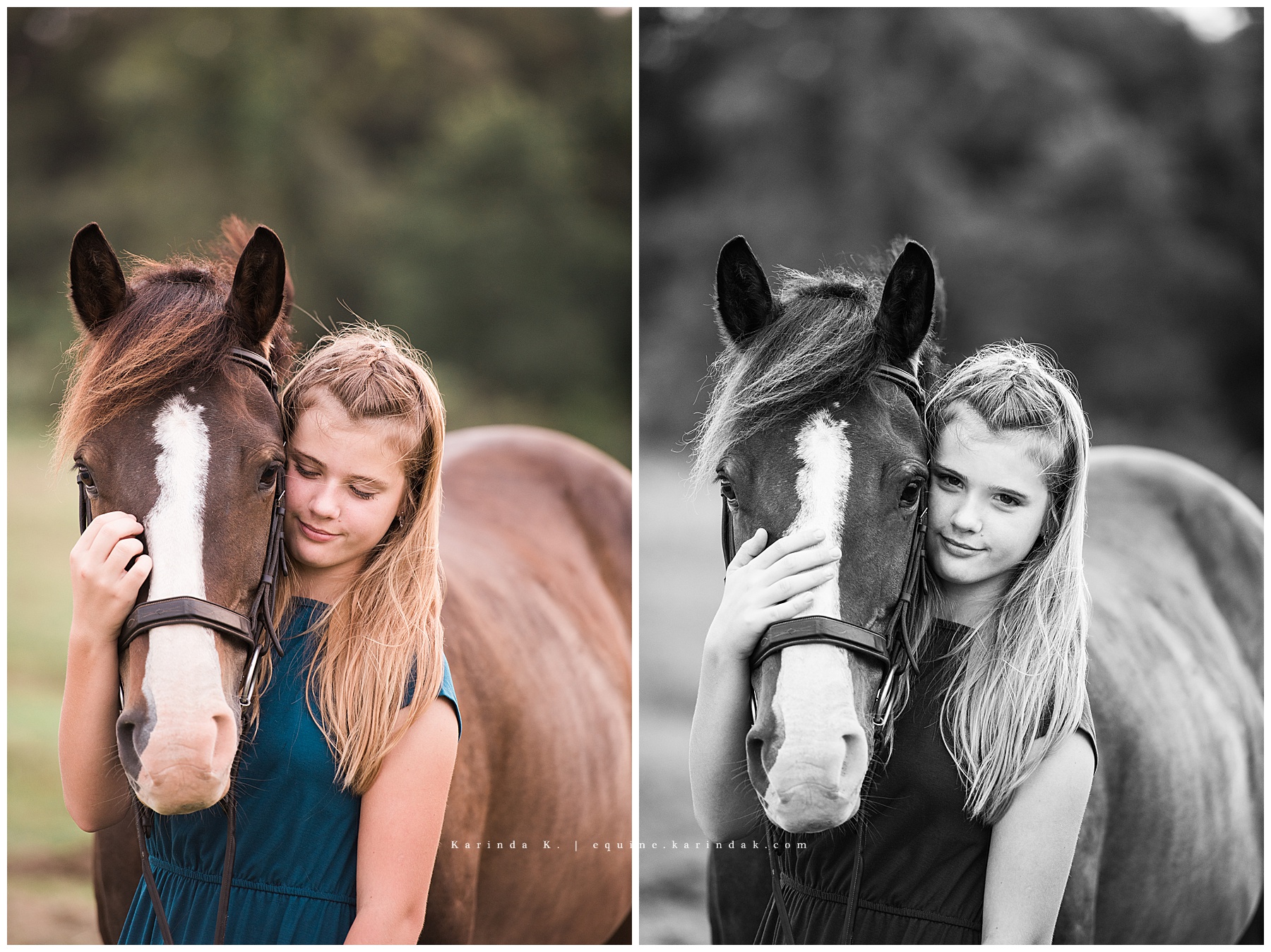 horse and rider close up portrait color vs black and white