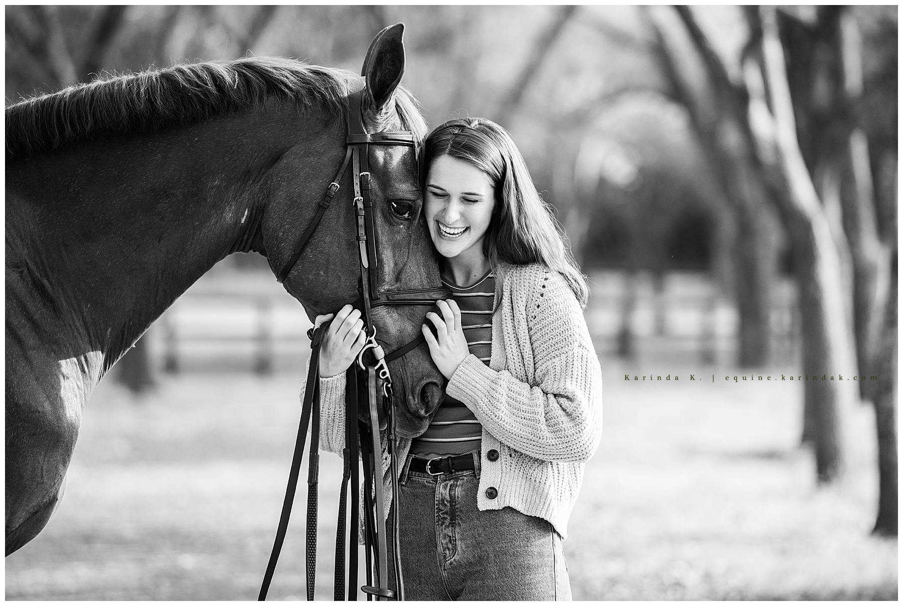 horse and rider love portrait black and white 