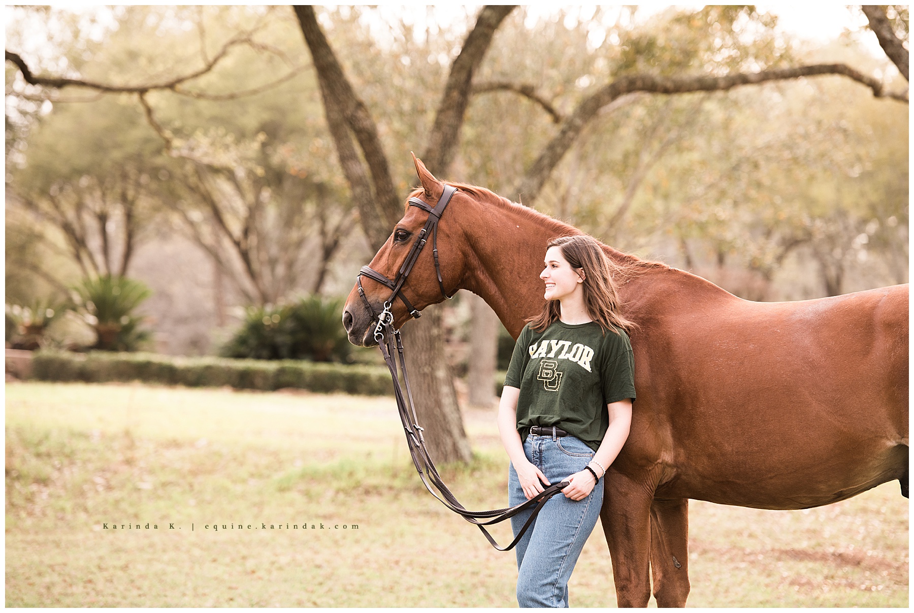 outdoor horse and rider senior portraits casual baylor 