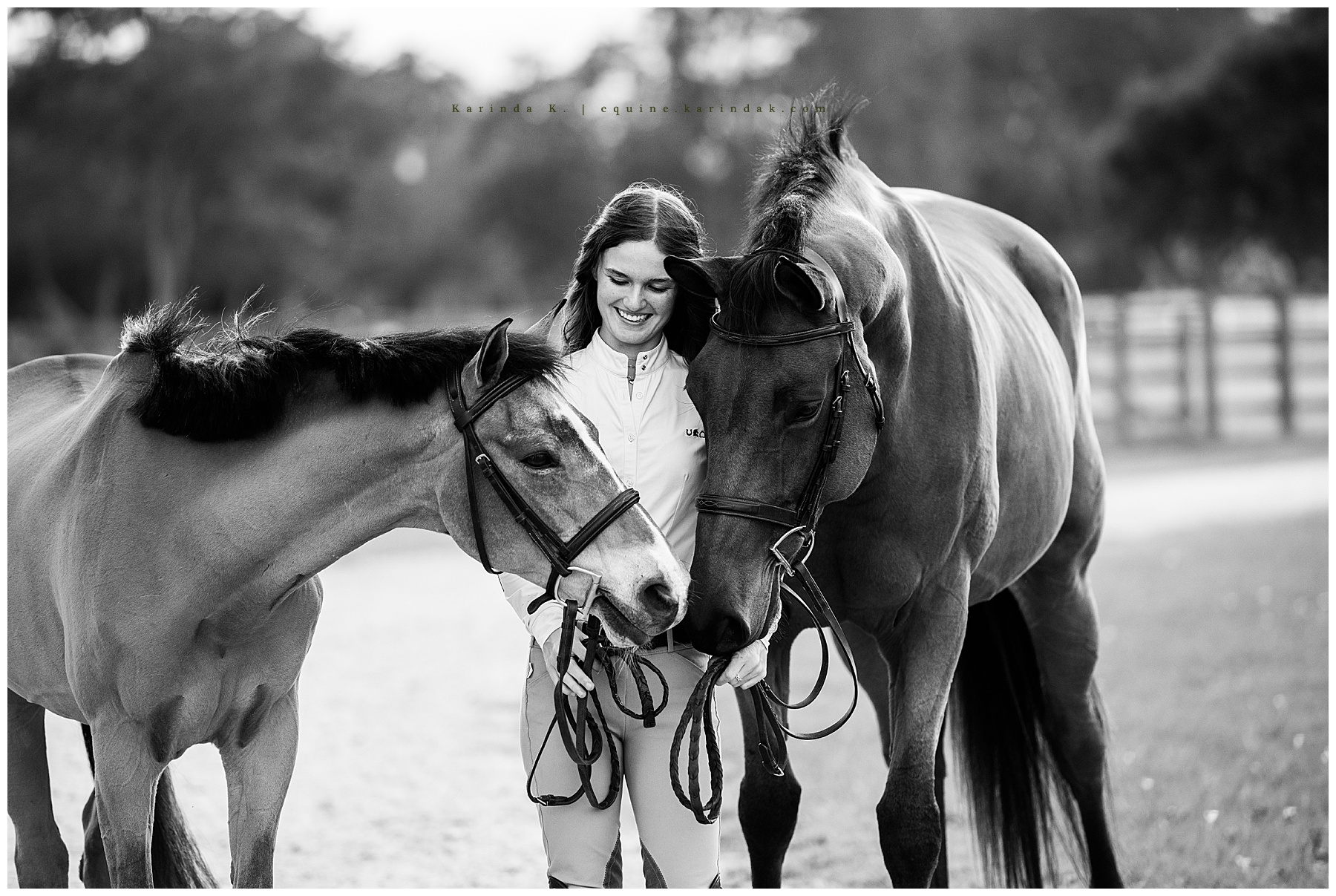 horse and rider black and white senior portrait