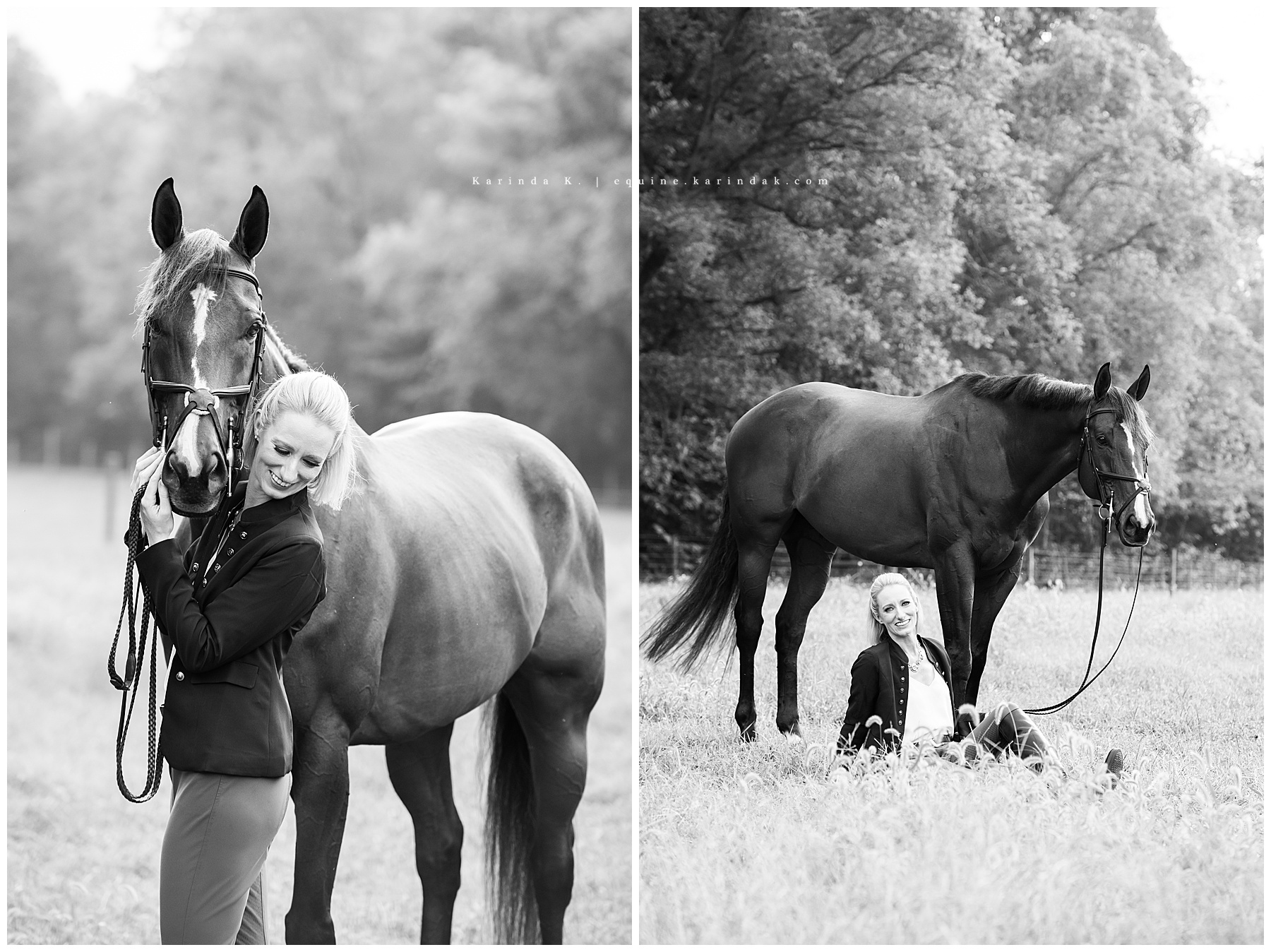 horse and rider black and white portraits 
