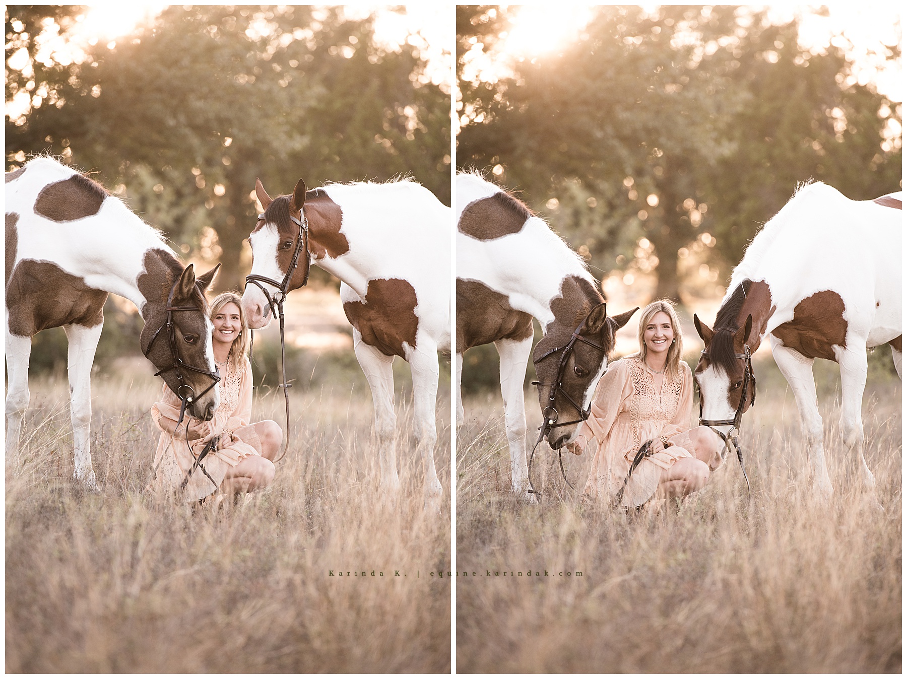 kneeling with horses in field poses houston, tx