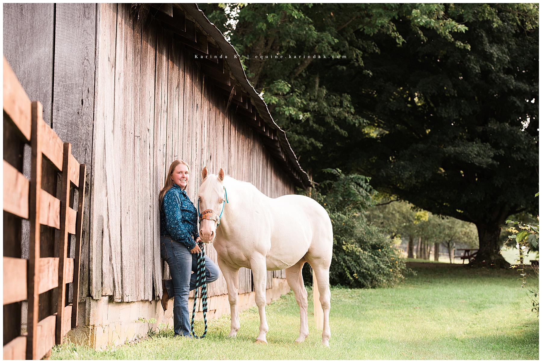 horse and rider barn background portrait 